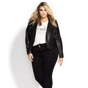 City Chic Black Faux Leather Whip Stitch Biker Jacket Size Large